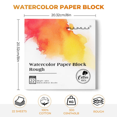 Fuumuui Rough Watercolor Paper Block - 100% Cotton & Cold Pressed