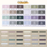 Fuumuui 24-color opaque semi-solid watercolor paint set color chart displaying muted and greyed shades, including red, brown, green, blue, yellow, warm, purple, and cold grays.