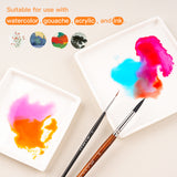 Fuumuui Art Supplies: Tavolozza in ceramica e vassoio di miscelazione in porcellana che mostrano vivaci miscele di acquerello, gouache, acrilico e inchiostro, ideale per lo studio degli artisti o per l'uso in viaggio.