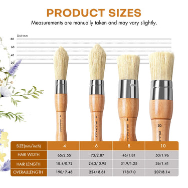 Fuumuui Short Handle Natural Bristle Brush, Flat/Oval Paint Brush for Acrylic, Oil, Gouache and DIY Art