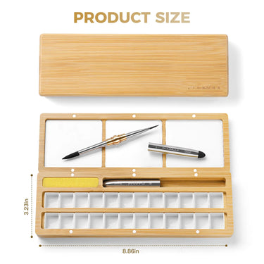 Fuumuui 24 Half Pan Burlywood Watercolor Palette Box – Empty Travel Set with Mixing Lid & Dual-Tip Brush
