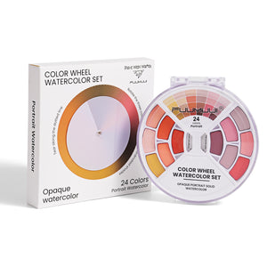 Fuumuui Color Wheel Watercolor Set box and round palette with 24 portrait paints.