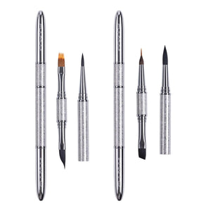 Fuumuui 2-piece travel watercolor brush set with 6 interchangeable tips and silver engraved handles.