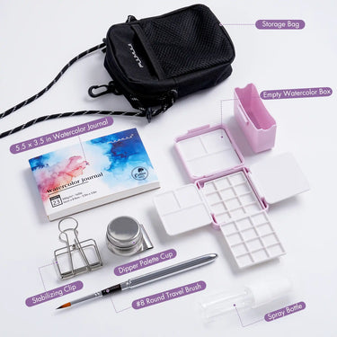 Fuumuui Portable Travel Watercolor Kit with Empty Watercolor Box