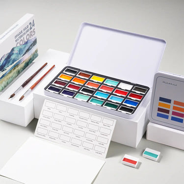 Fuumuui Ensemble de Peintures Aquarelles Semi-Opaques 24 Couleurs - Couleurs Terre