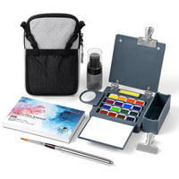 Fuumuui 16-Color Watercolor Paint Set – Premium Portable Travel Kit with Crossbody Bag, Watercolor Pad, Metal Clip, Spray Bottle & Travel Brush, All-in-One Painting Set for Art Lovers