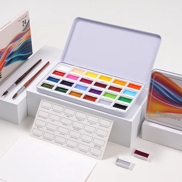 Fuumuui Ensemble de 24 Couleurs de Peinture Aquarelle Semi-Solide Opaque – Couleurs Vives à Haute Saturation
