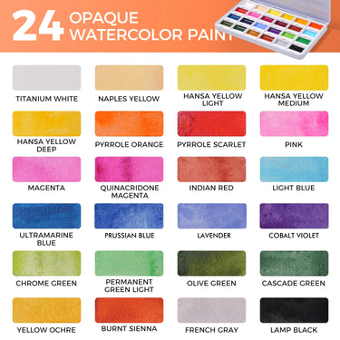 Fuumuui CREAMORA 24-Color Opaque Semi-Solid Watercolor Paint Set | Vivid Colors
