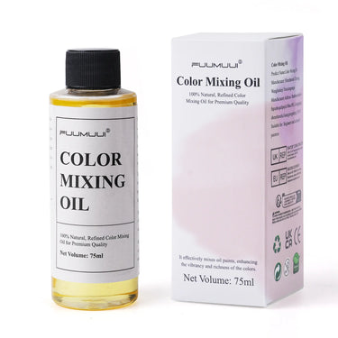 Fuumuui 75ml color mixing oil bottle next to its original product packaging box.