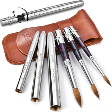 Fuumuui 3pcs Portable Retractable Round Sable Watercolor Brushes