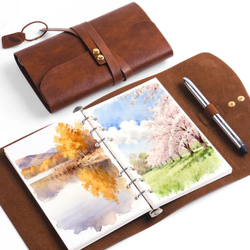 Fuumuui Handcrafted Tie-Wrap Design  Watercolor Loose-Leaf Sketchbook for Travel, Outdoor Painting