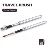 Fuumuui portable retractable round sable watercolor travel brush with screw design and sleek silver metal casing.