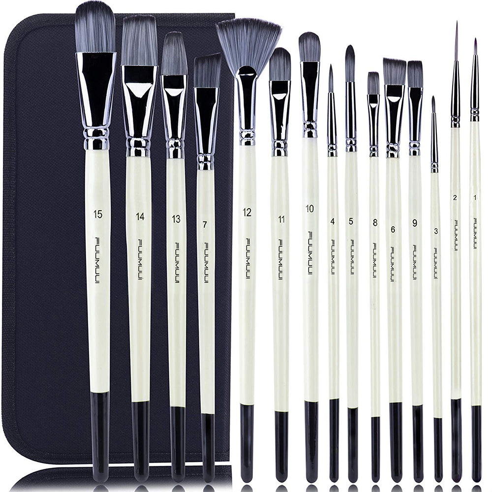 Fuumuui 15pcs Professional Nylon Hair Acrylic Brushes 