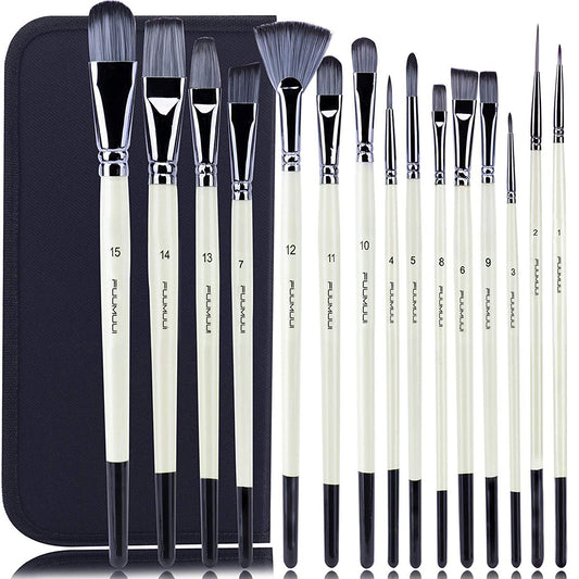 Fuumuui 15pcs Professional Nylon Hair Acrylic Brushes