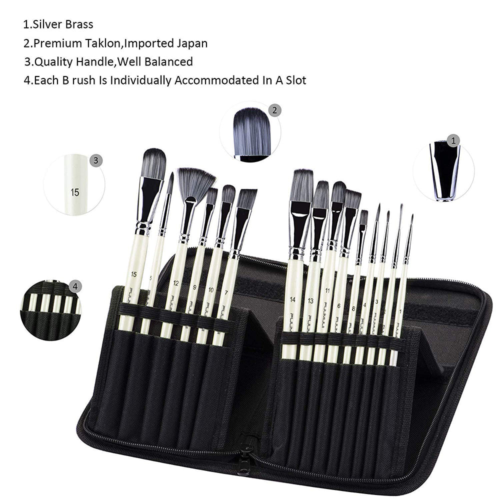 Fuumuui 15pcs Professional Nylon Hair Acrylic Brushes 