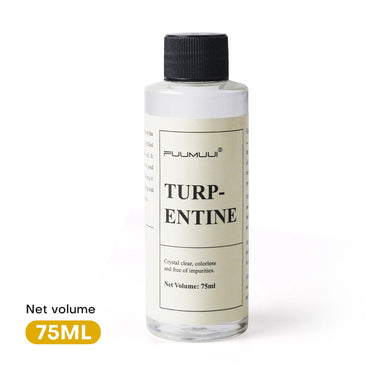 75ml bottle of Fuumuui artist grade turpentine solvent for oil painting.