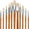 Fuumuui 11pcs Professional Natural Hog Bristles Paint Brush Set, displaying an array of diverse shapes and sizes with red wooden handles.