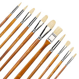 Fuumuui 11pcs professional natural hog bristles paint brush set with natural wood handles in various shapes and sizes