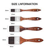 Fuumuui 4-teiliges Tierhaar-Flachpinselset Größentabelle mit detaillierten 20mm, 30mm, 40mm und 50mm Borstenbreiten mit Holzgriffen für Kunstbedarf.