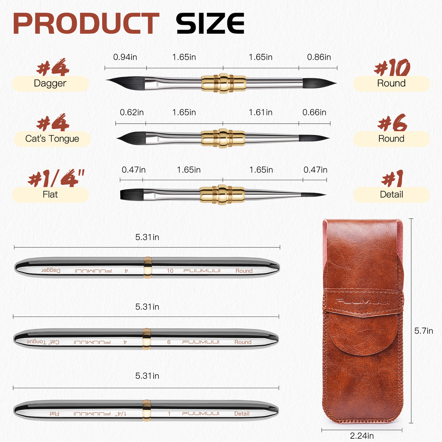 3pcs Small  Dual-Tip Silver Travel Watercolor Brushes - 6 Tip Styles,Premium Synthetic Squirrel Hair