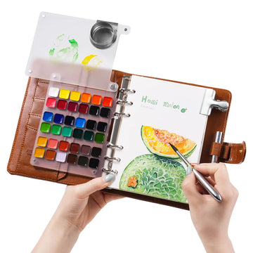 Fuumuui Watercolor Travel Sketchbook Set – Dual-Tip Travel Brush, Paints and 100% Cotton Paper with PU Leather Cover(Large)