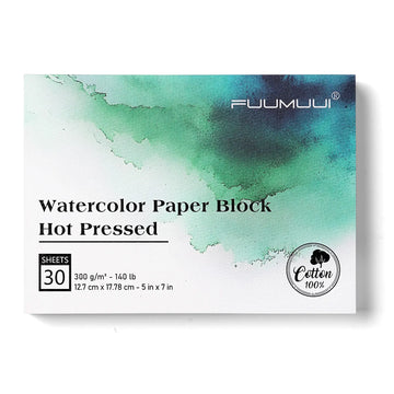 Fuumuui Hot Pressed Watercolor Paper Block - 100% Cotton & Smooth Texture