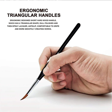 Fuumuui professional nylon detail brush with ergonomic triangular handle held by a hand, emphasizing comfortable grip for precise artwork.
