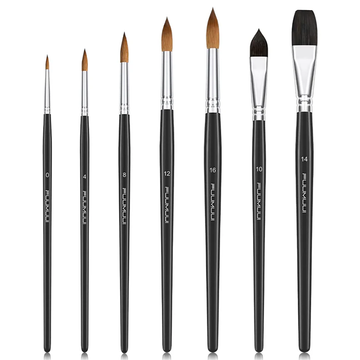 Fuumuui 7-teiliges professionelles Aquarellpinsel-Set, einschließlich runder, spitzer, flacher und Katzenzungenformen.