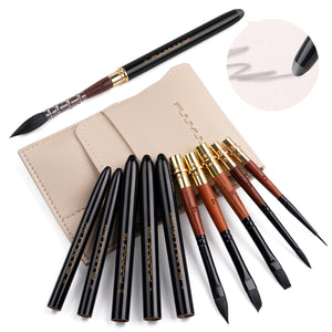 Fuumuui 6pcs High-Grade Pure Squirrel Hair Travel Watercolor Brushes