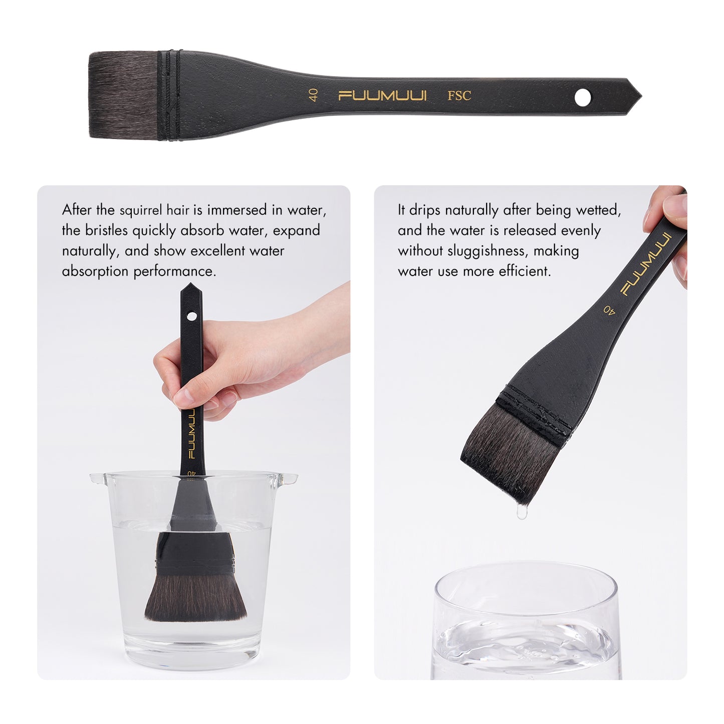 Fuumuui 5pcs Squirrel Hair Hake Brushes Flat Watercolor Brushes