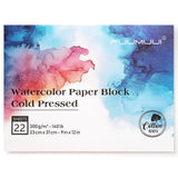 Fuumuui 100% Cotton Cold Pressed Watercolor Block, 22 sheets, 300gsm (140lb), 9x12 inch