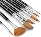 Fuumuui Sable Watercolor Brushes Professional Watercolor Artist Paint Brushes 7pcs, Pointed Rounds, Rigger, Long Flat, Dagger, Fan for Watercolor Acrylics Inks Gouache Painting